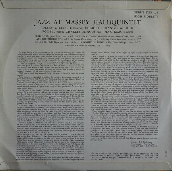 Charlie Chan (5), Dizzy Gillespie, Bud Powell, Max Roach ,  Charles Mingus - Jazz At Massey Hall (LP) - Discords.nl