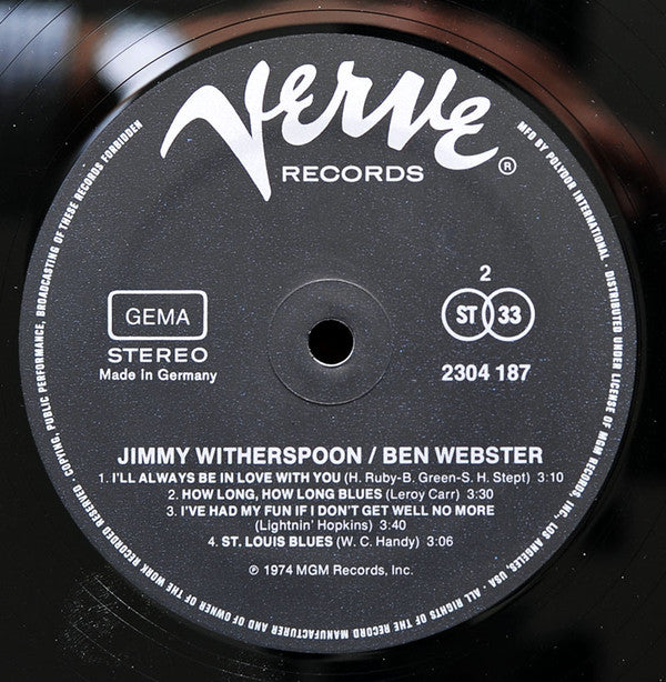 Jimmy Witherspoon & Ben Webster - Previously Unreleased Recordings (LP Tweedehands) - Discords.nl