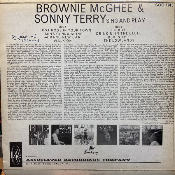 Sonny Terry & Brownie McGhee - Sing And Play (LP Tweedehands) - Discords.nl