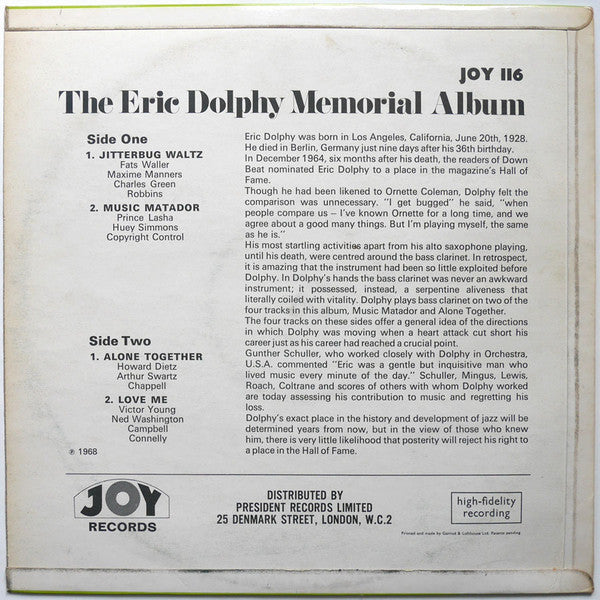 Eric Dolphy - The Eric Dolphy Memorial Album (LP Tweedehands) - Discords.nl