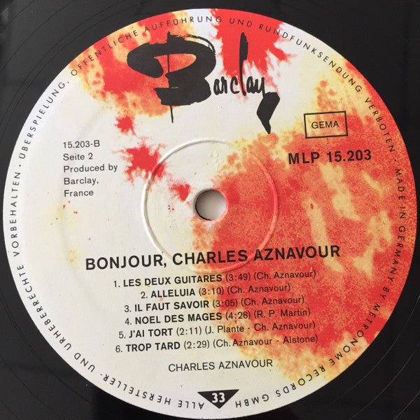 Charles Aznavour - Bonjour, Charles Aznavour (LP Tweedehands) - Discords.nl