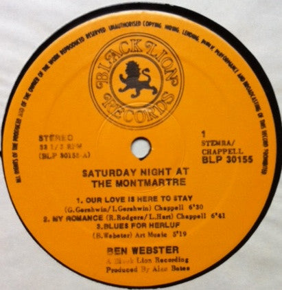 Ben Webster - Saturday Night At The Montmartre (LP Tweedehands) - Discords.nl
