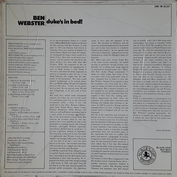 Ben Webster - Duke's In Bed! (LP Tweedehands) - Discords.nl