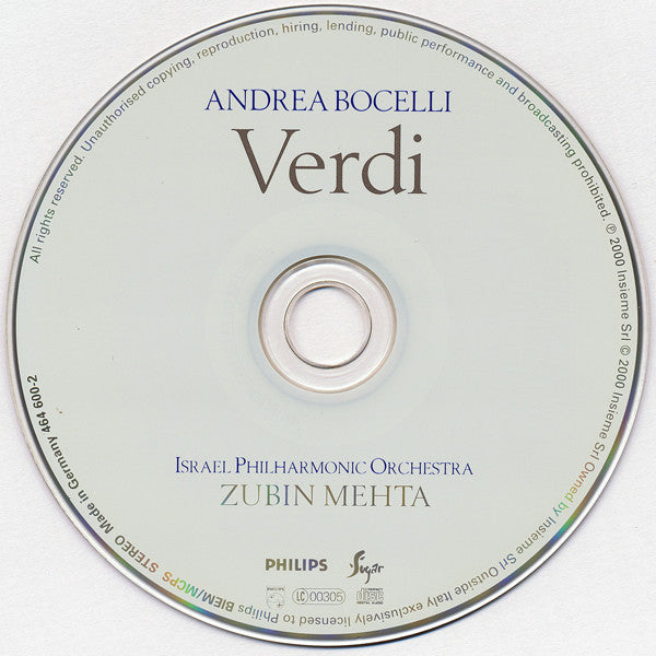 Andrea Bocelli, Israel Philharmonic Orchestra, Zubin Mehta - Verdi (CD) - Discords.nl