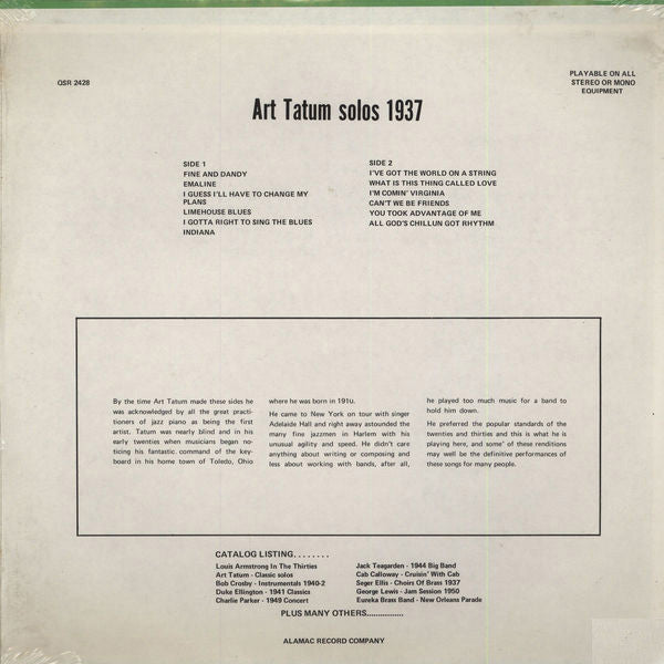 Art Tatum - Solos 1937 (LP Tweedehands) - Discords.nl