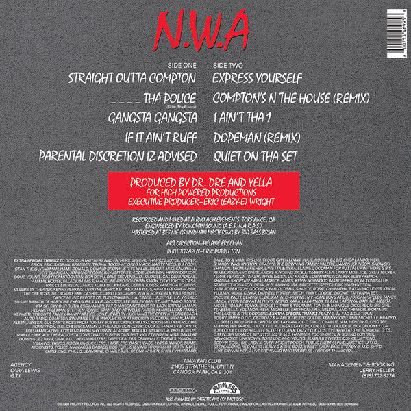 N.W.A* : Straight Outta Compton (LP, Album, RE, RP, 180)