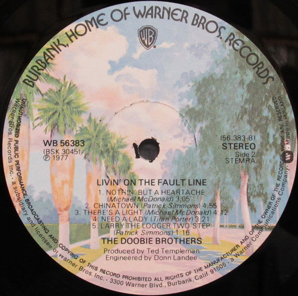 The Doobie Brothers : Livin' On The Fault Line (LP, Album, Emb)