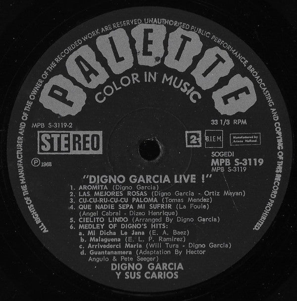 Digno Garcia Y Sus Carios : Digno Garcia Live! (LP, Album)