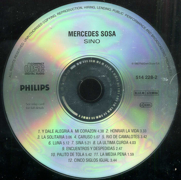 Mercedes Sosa : Sino (CD, Album)