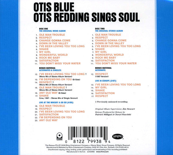 Otis Redding : Otis Blue / Otis Redding Sings Soul (CD, Album, Mono, RE, RM, Dig + CD, Album, RE, RM, )