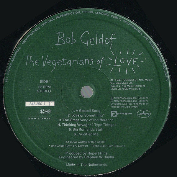 Bob Geldof : The Vegetarians Of Love (LP, Album)