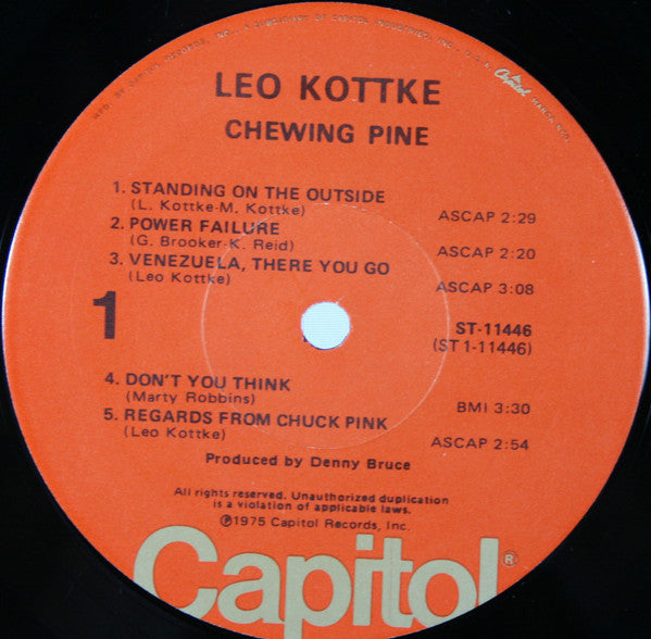 Leo Kottke : Chewing Pine (LP, Album, Jac)