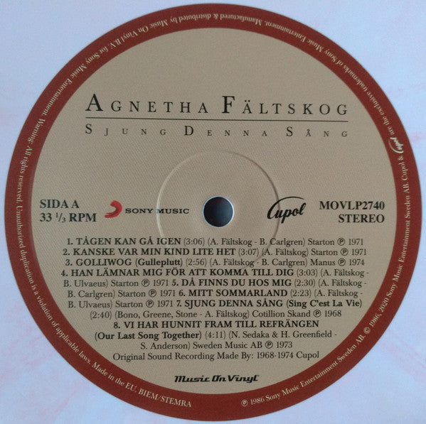 Agnetha Fältskog : Sjung Denna Sång (LP, Comp, Ltd, Num, RE, 180)