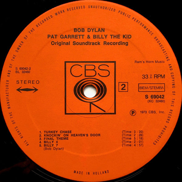 Bob Dylan : Pat Garrett & Billy The Kid (Original Soundtrack Recording) (LP, Album)