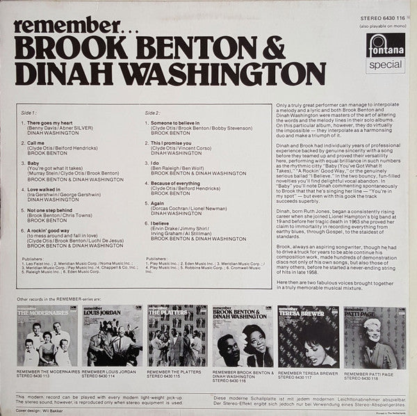 Brook Benton & Dinah Washington : Remember... Brook Benton & Dinah Washington (LP, Album, RE)