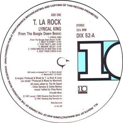 T La Rock : Lyrical King (From The Boogie Down Bronx) (LP, Album)