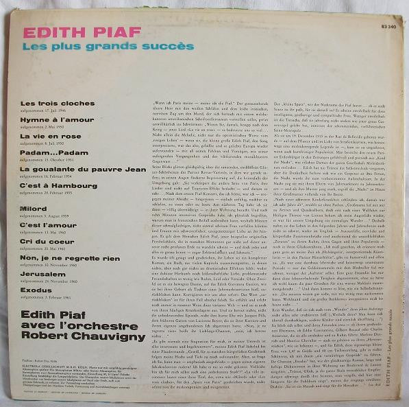 Edith Piaf : Les Plus Grands Succès (LP, Comp, Mono)