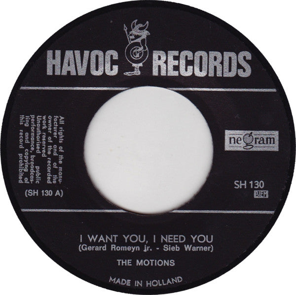 The Motions : I Want You, I Need You / Suzie, Baby (7", Single)
