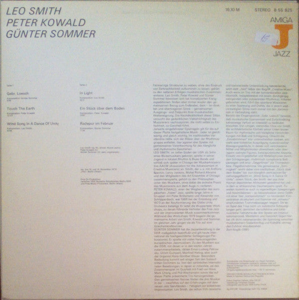 Wadada Leo Smith / Peter Kowald / Günter Sommer - Leo Smith / Peter Kowald / Günter Sommer (LP Tweedehands) - Discords.nl