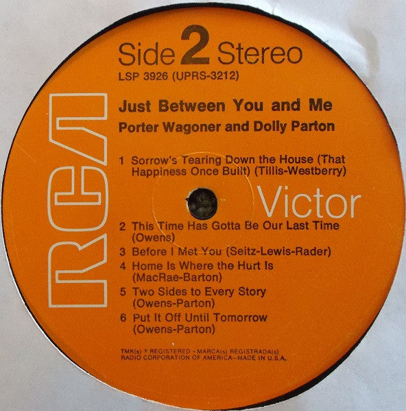 Porter Wagoner And Dolly Parton : Just Between You And Me (LP, Album, RE, Hol)