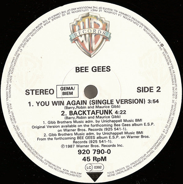 Bee Gees : You Win Again (12", Single)