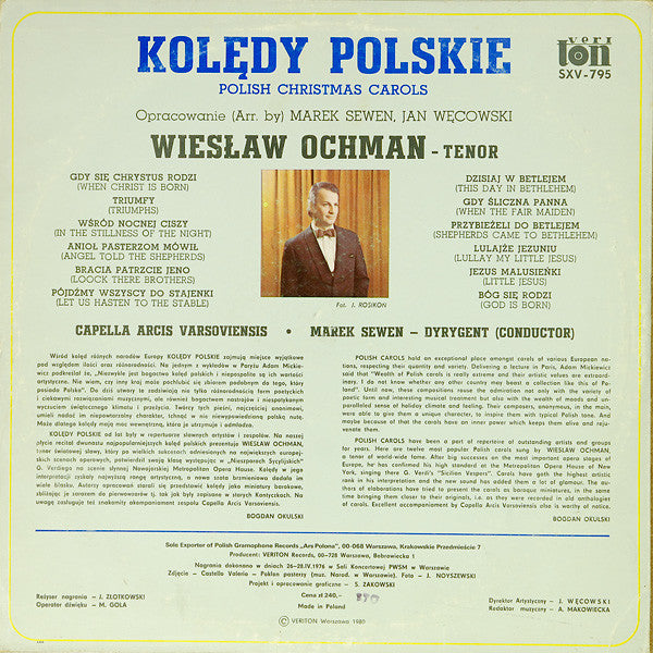 Wiesław Ochman : Kolędy Polskie. Polish Christmas Carols (LP, RP, Cre)