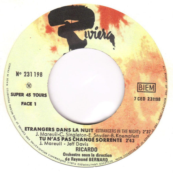 Ricardo Canova : Étrangers Dans La Nuit (La Version Française De Strangers In The Night)  (7", EP)