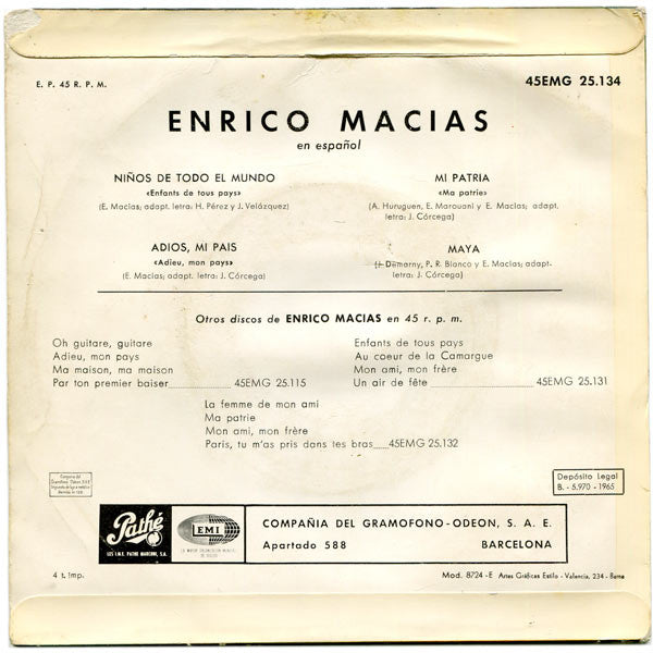 Enrico Macias : En Español (7", EP)