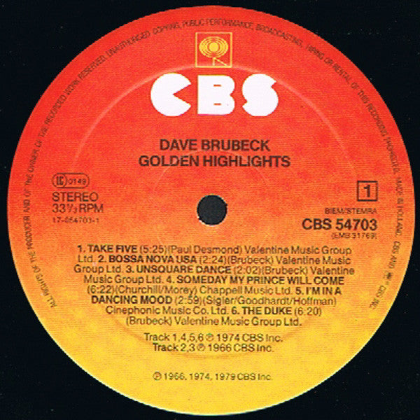 Dave Brubeck : Golden Highlights (LP, Comp)