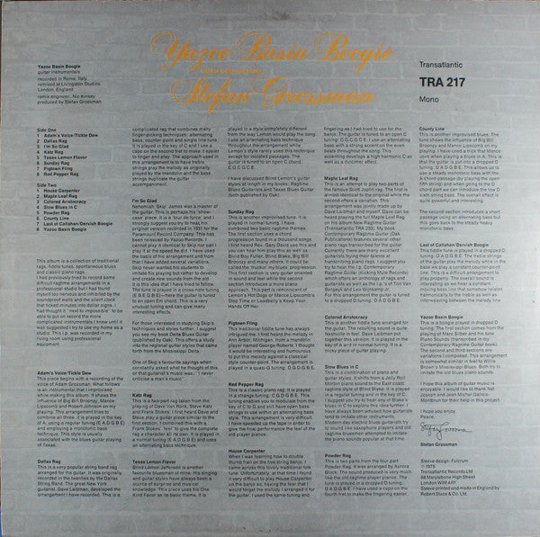 Stefan Grossman : Yazoo Basin Boogie (LP, Album, Mono, RE)