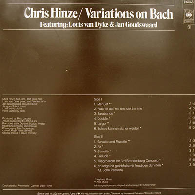 Chris Hinze Featuring Louis van Dijk & Jan Goudswaard - Variations On Bach (LP Tweedehands) - Discords.nl