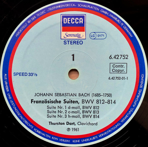 Johann Sebastian Bach ; Thurston Dart : French Suites BWV 812-7 (LP, RE)