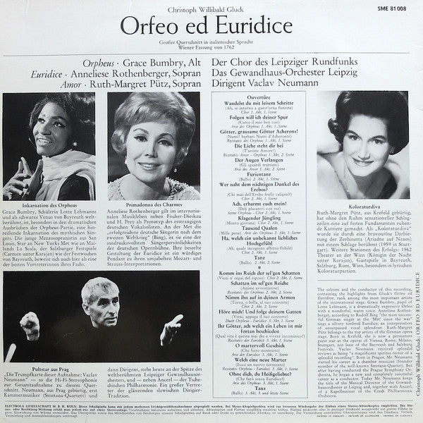 Christoph Willibald Gluck, Grace Bumbry, Anneliese Rothenberger, Ruth-Margret Pütz : Orfeo Ed Euridice (LP)
