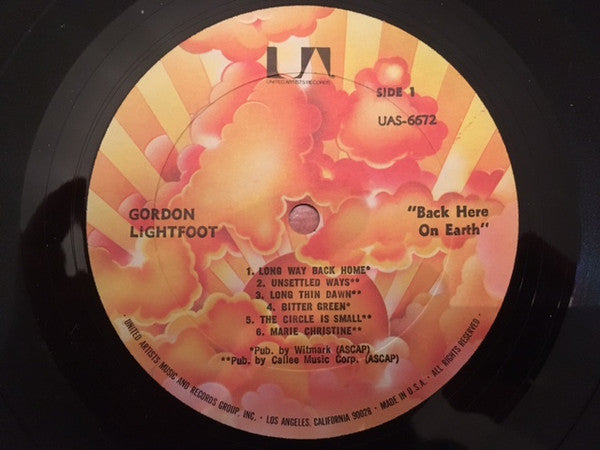 Gordon Lightfoot : Back Here On Earth (LP, Album, RE)