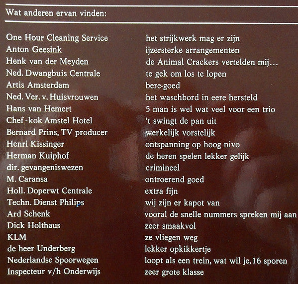 Animal Crackers (3) - De Band Zonder Stekkers (LP Tweedehands) - Discords.nl