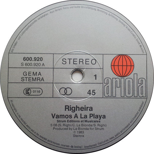 Righeira - Vamos A La Playa (Original Version) (12" Tweedehands) - Discords.nl