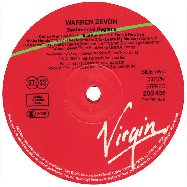 Warren Zevon - Sentimental Hygiene (LP Tweedehands) - Discords.nl