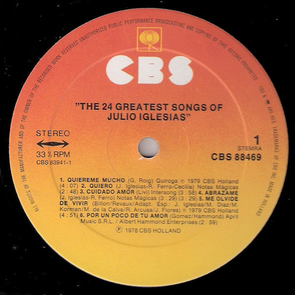 Julio Iglesias - The 24 Greatest Songs (LP Tweedehands) - Discords.nl
