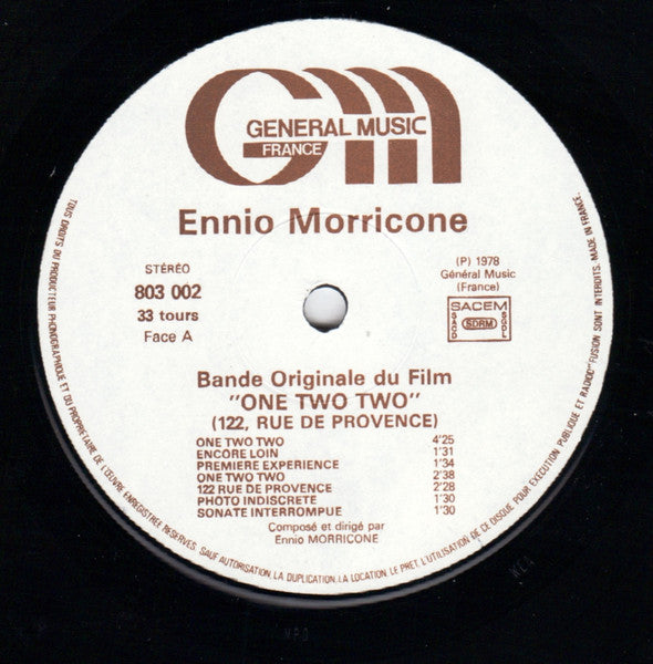 Ennio Morricone - One Two Two (122, Rue De Provence) (Bande Originale Du Film) (LP Tweedehands)