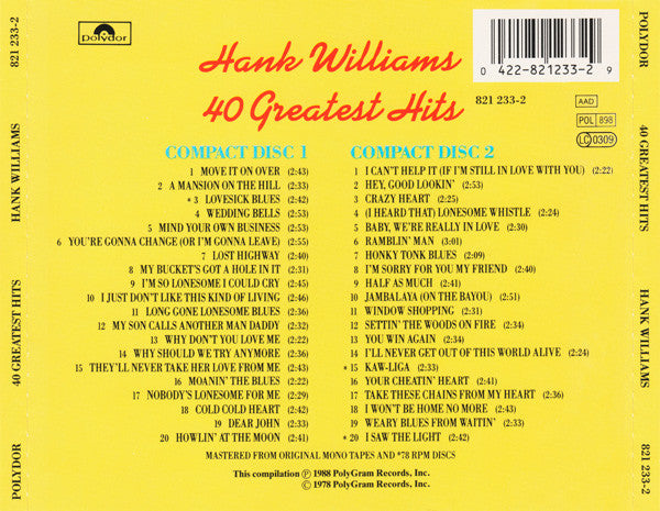 Hank Williams - 40 Greatest Hits (CD Tweedehands) - Discords.nl