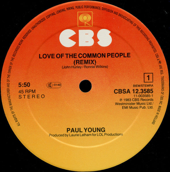 Paul Young - Love Of The Common People (Extended Club Mix) (12" Tweedehands)