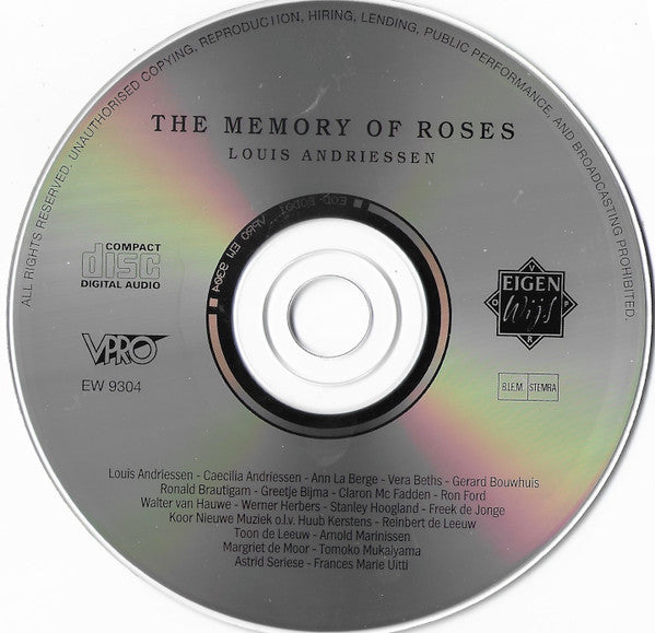 Louis Andriessen - The Memory Of Roses (CD Tweedehands)