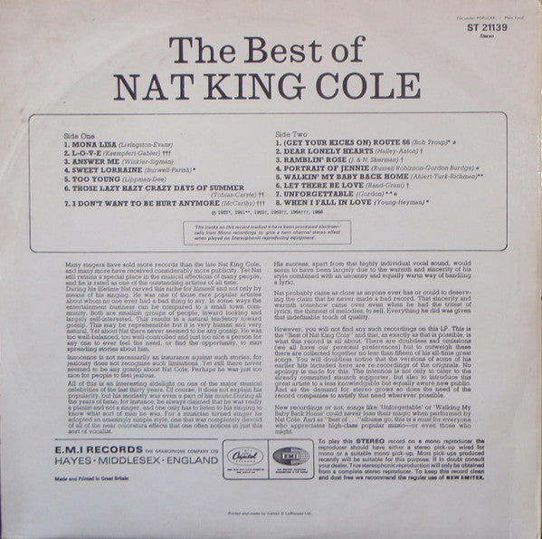 Nat King Cole - The Best Of Nat King Cole (LP Tweedehands) - Discords.nl