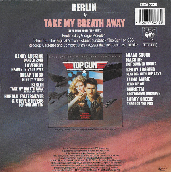 Berlin - Take My Breath Away (Love Theme From "Top Gun") (7-inch Tweedehands)