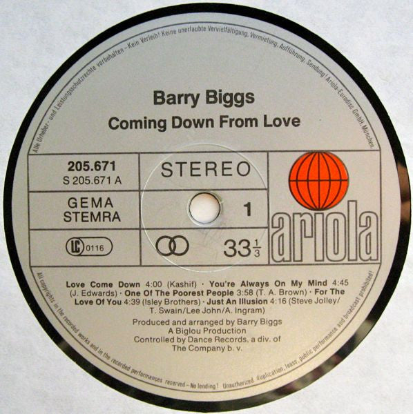 Barry Biggs - Coming Down With Love (LP Tweedehands) - Discords.nl