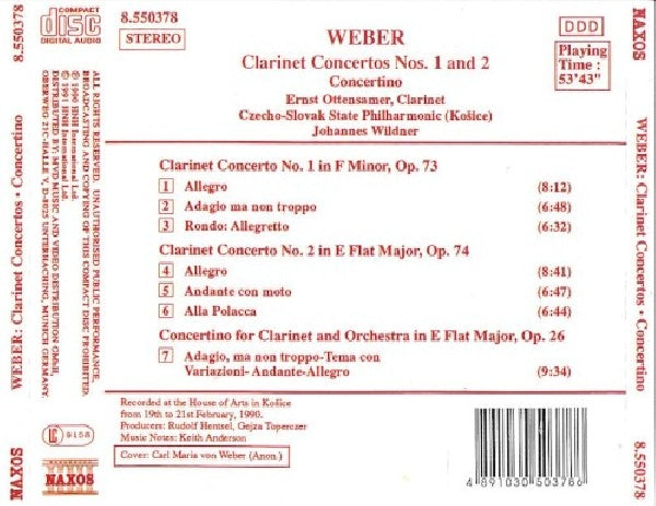 C.m. Von Weber - Clarinet concertos, conce (CD) - Discords.nl