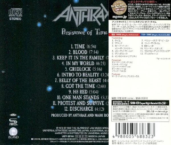 Anthrax - Persistence of time (CD) - Discords.nl