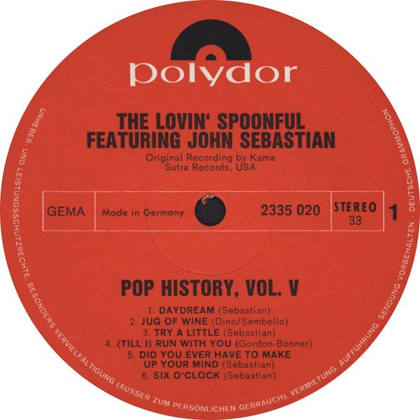 Lovin' Spoonful, The Featuring John Sebastian - Pop History Vol 5 (LP Tweedehands)