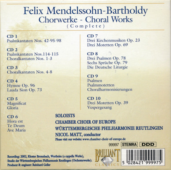 Felix Mendelssohn-Bartholdy, Chamber Choir of Europe, Nicol Matt - Chorwerke = Choral Works (Complete) (CD Tweedehands)