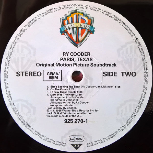 Ry Cooder - Paris, Texas (Original Motion Picture Soundtrack) (LP Tweedehands) - Discords.nl